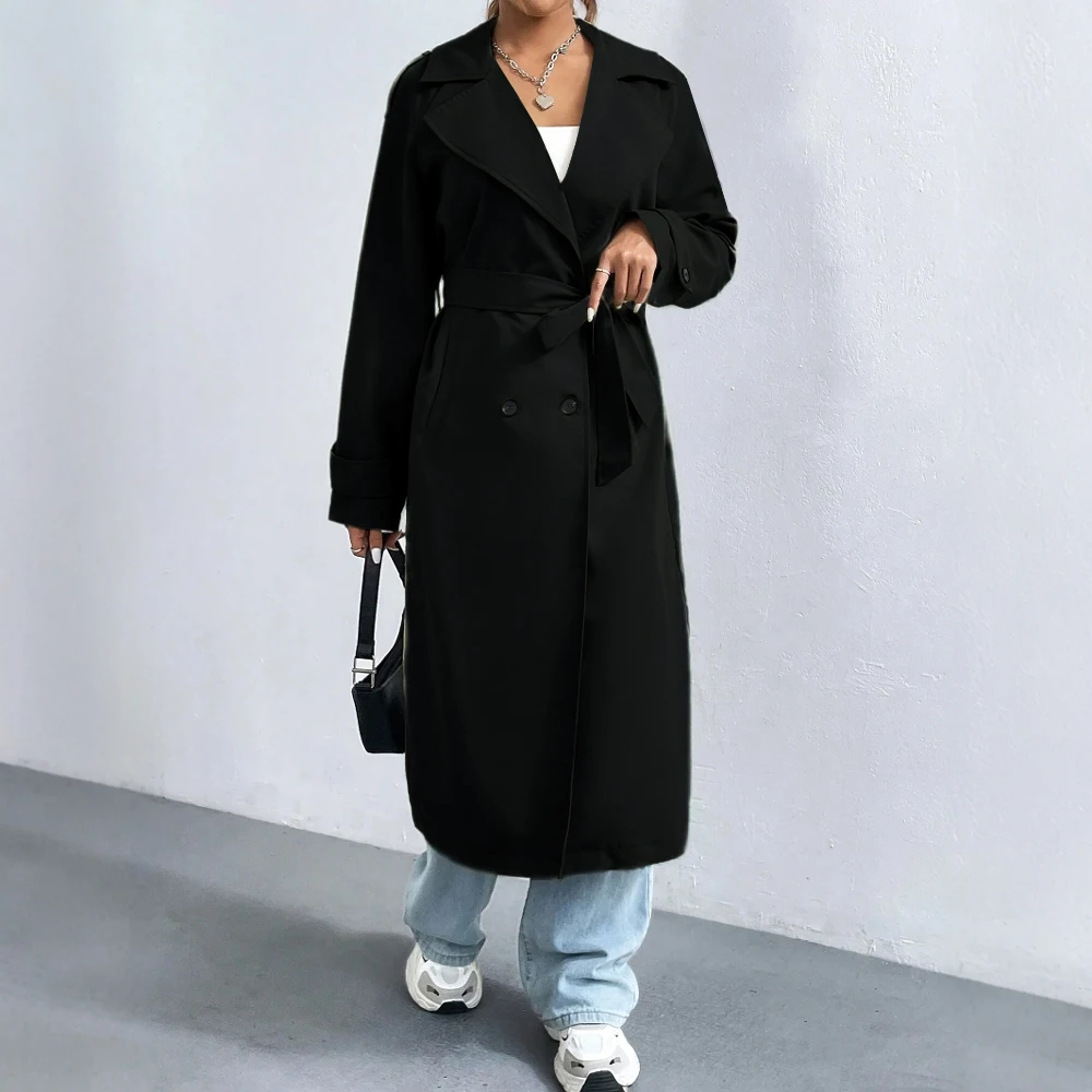 Drune | Langer Trenchcoat mit Doppelter Reihe Knöpfe