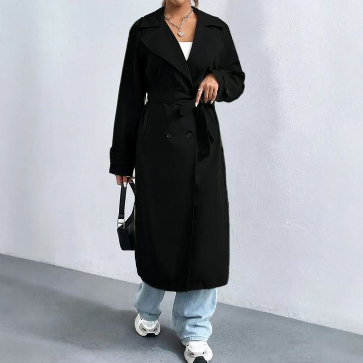 Drune | Langer Trenchcoat mit Doppelter Reihe Knöpfe