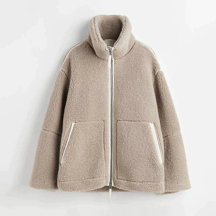 Drune | Teddy-Mantel - Weicher Schaffell-Look - Oversized Passform - Hoher Kragen - Reißverschlussverschluss