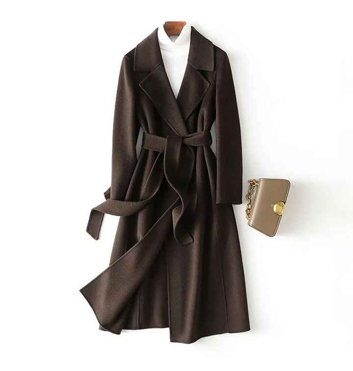 Drune | Wollmantel Langer Schnitt Offene Vorderseite Taillengürtel Eleganter Look
