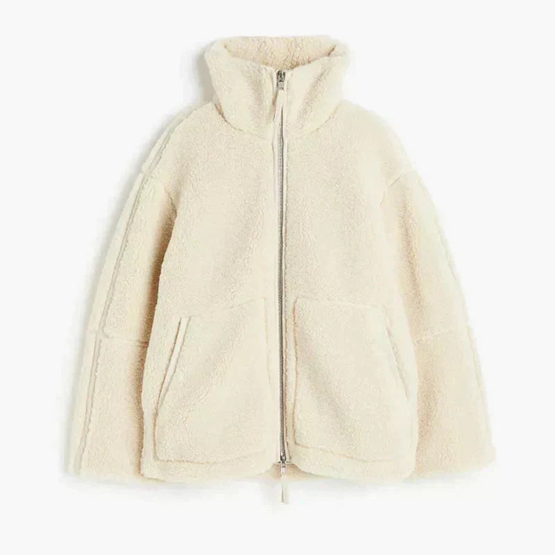 Drune | Teddy-Mantel - Weicher Schaffell-Look - Oversized Passform - Hoher Kragen - Reißverschlussverschluss