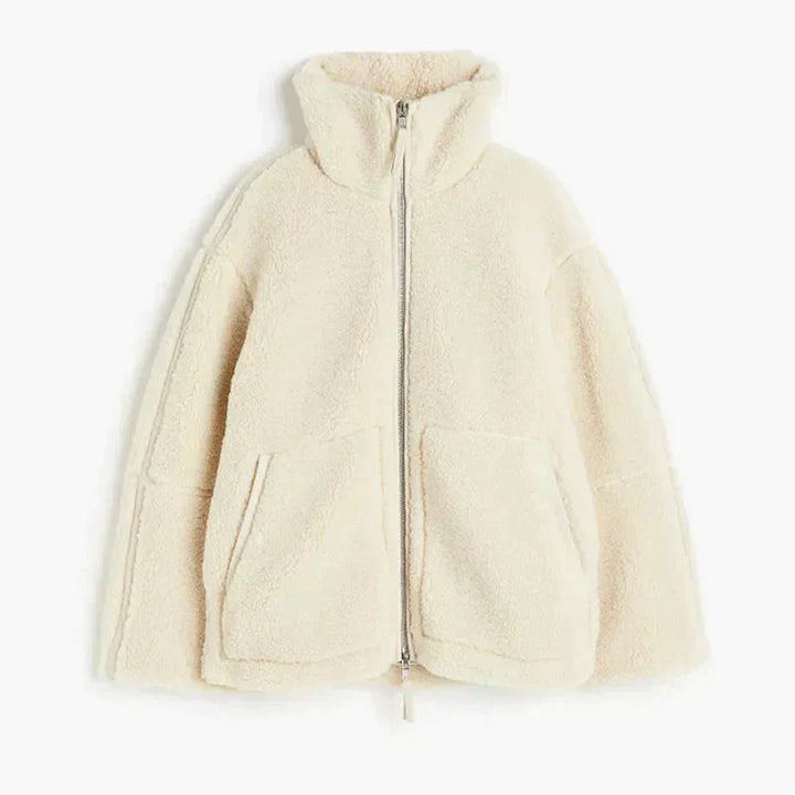 Drune | Teddy-Mantel - Weicher Schaffell-Look - Oversized Passform - Hoher Kragen - Reißverschlussverschluss