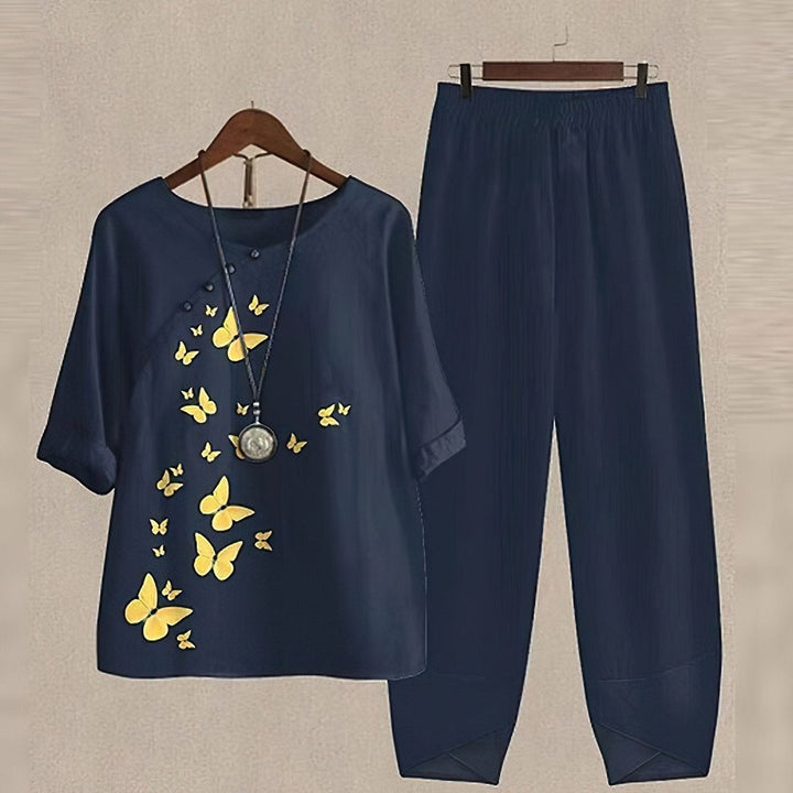 Drune | Elegantes Zweiteiliges Set mit Schmetterlingsdruck für Damen