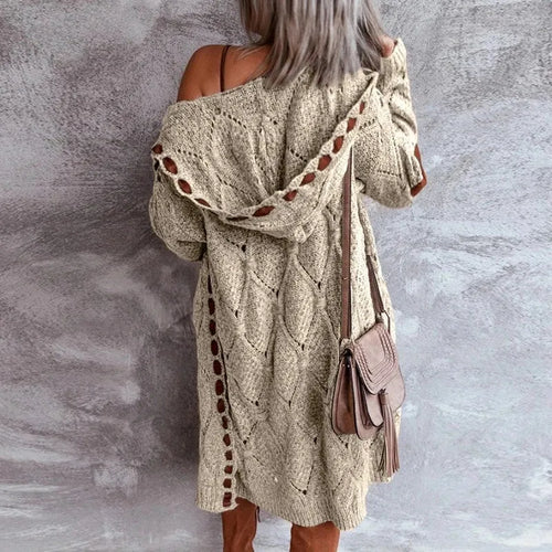 Drune | Eleganter Strickpullover mit Kapuze Im Weinlese Stil