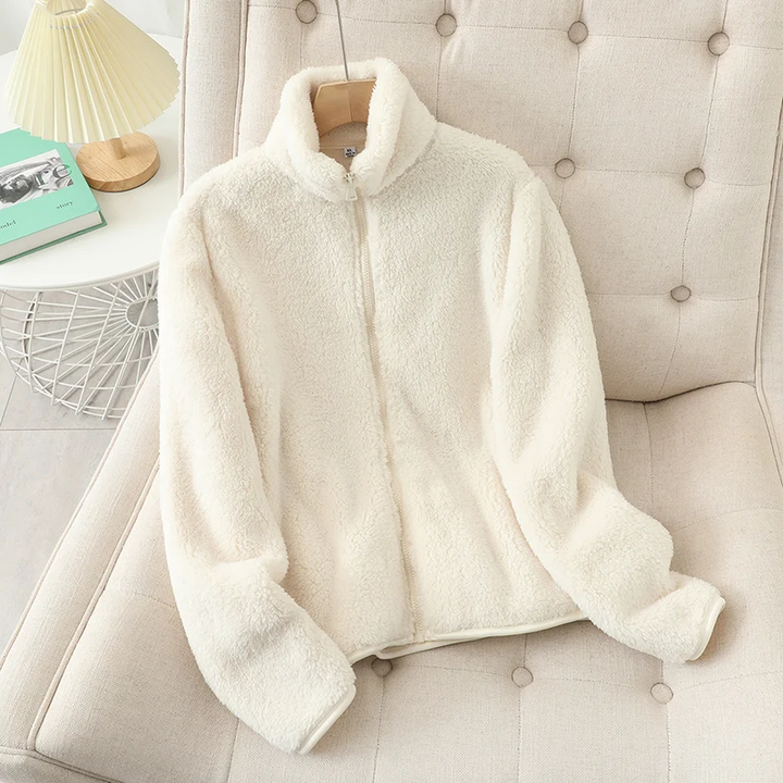 Drune | Weiche Damen Teddyjacke mit Reißverschluss und Hohem Kragen