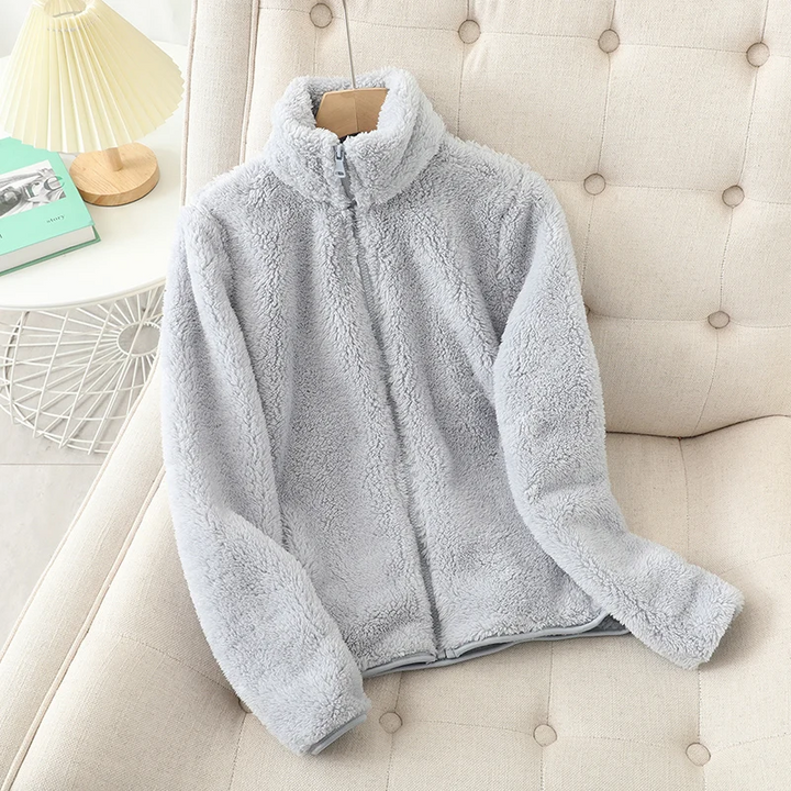 Drune | Weiche Damen Teddyjacke mit Reißverschluss und Hohem Kragen