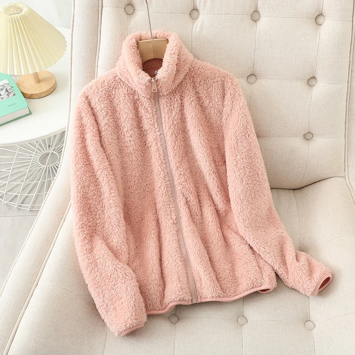 Drune | Weiche Damen Teddyjacke mit Reißverschluss und Hohem Kragen
