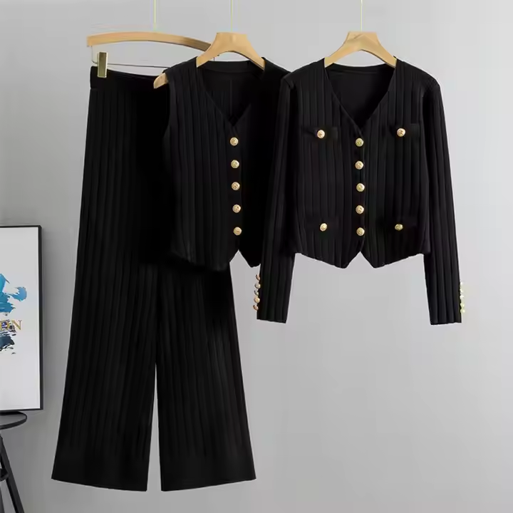 Drune | Elegantes Strickweste- Mit Cardigan- Und Hosen-Set