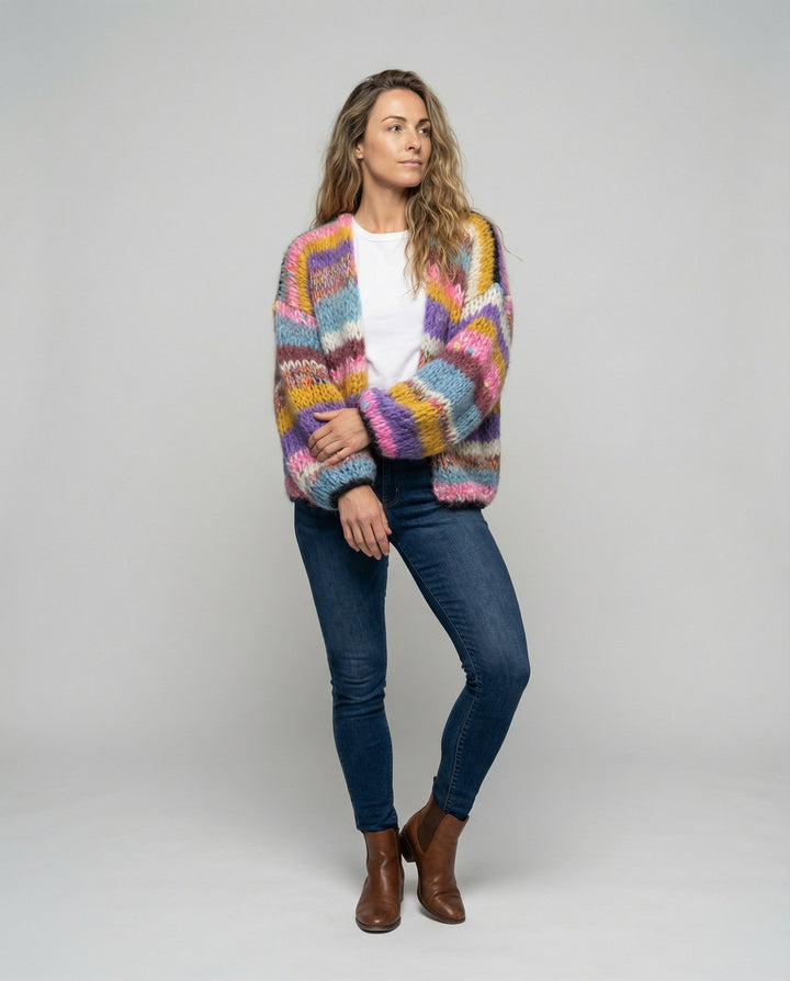 Drune | Bunte Patchwork Strickjacke Für Damen