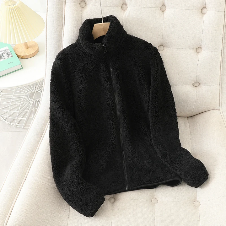 Drune | Weiche Damen Teddyjacke mit Reißverschluss und Hohem Kragen