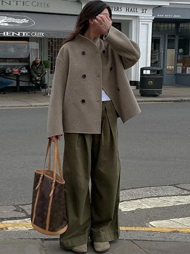 Drune | Breasted Wollmischung Mantel - Übergröße - Zeitlose Eleganz - Lässiger Chic