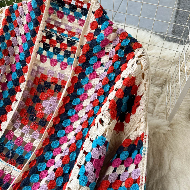 Drune | Gehäkelte Lange Granny Square Strickjacke