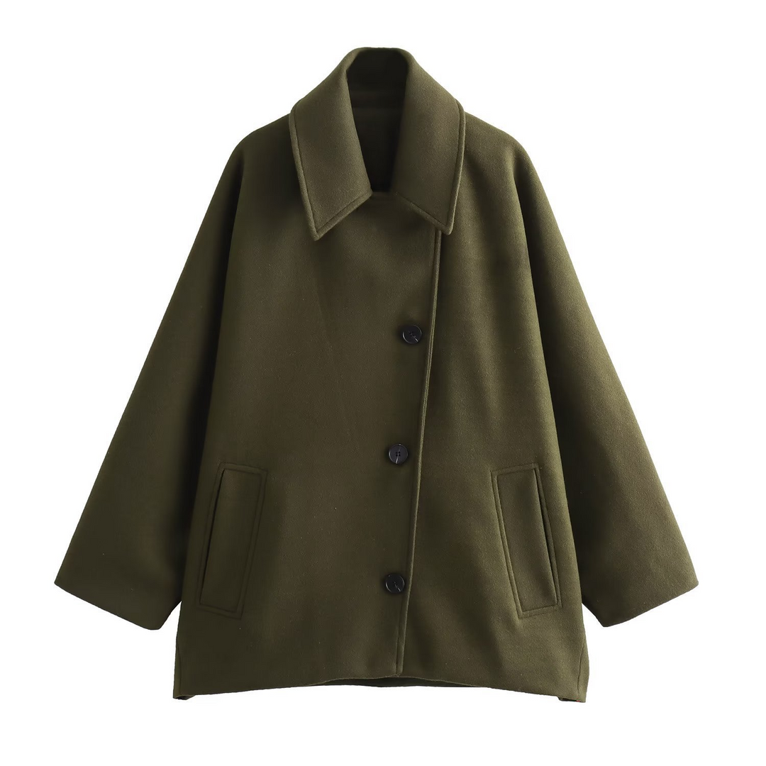 Drune | Mantel - Oversized Passform - Woll-Look - Fledermausärmel - Knopfverschluss - Eingeknickter Kragen