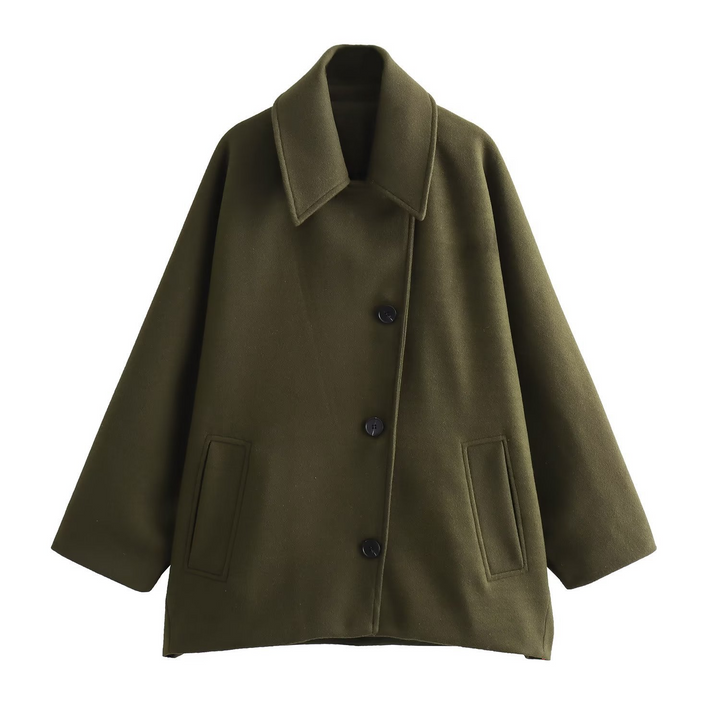 Drune | Mantel - Oversized Passform - Woll-Look - Fledermausärmel - Knopfverschluss - Eingeknickter Kragen