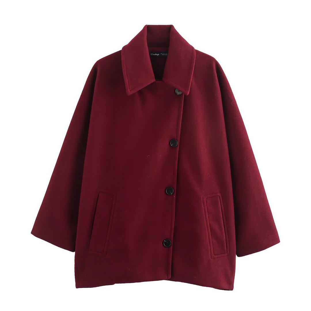 Drune | Mantel - Oversized Passform - Woll-Look - Fledermausärmel - Knopfverschluss - Eingeknickter Kragen
