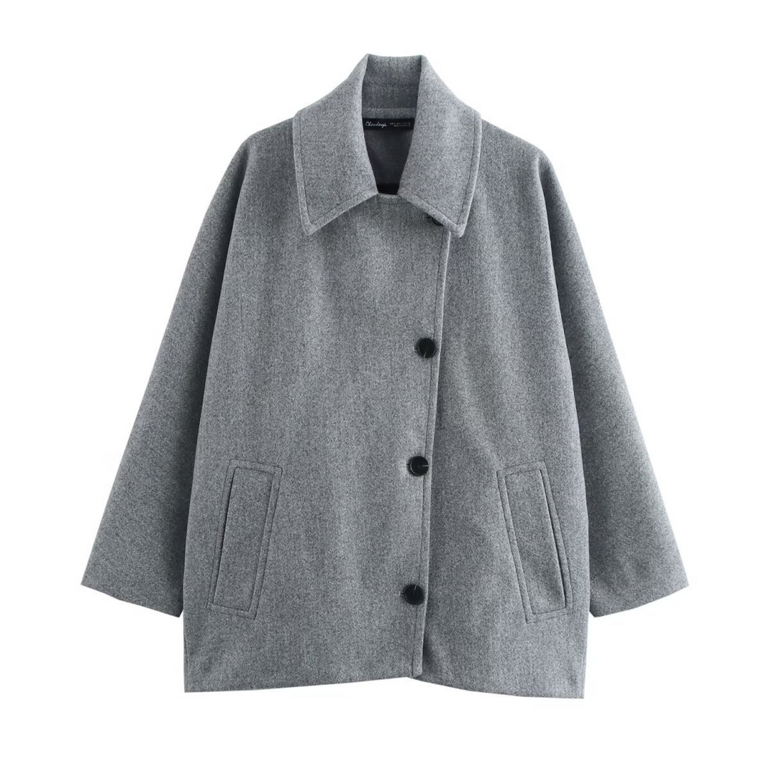 Drune | Mantel - Oversized Passform - Woll-Look - Fledermausärmel - Knopfverschluss - Eingeknickter Kragen