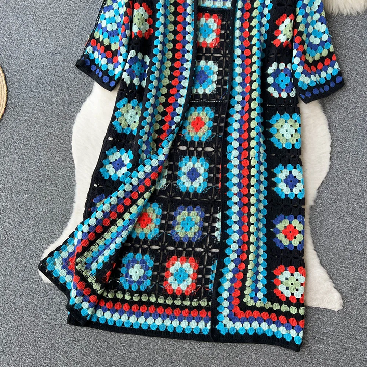Drune | Gehäkelte Lange Granny Square Strickjacke