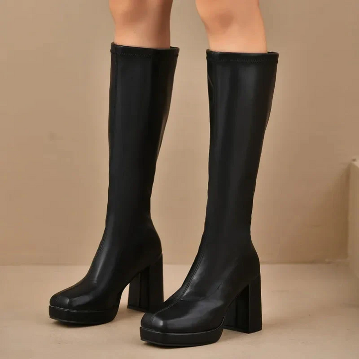Drune | Knöchelhigh Boots Stretch Fit Plattformsohle Blockabsatz Rechte Zehe