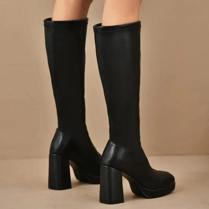 Drune | Knöchelhigh Boots Stretch Fit Plattformsohle Blockabsatz Rechte Zehe