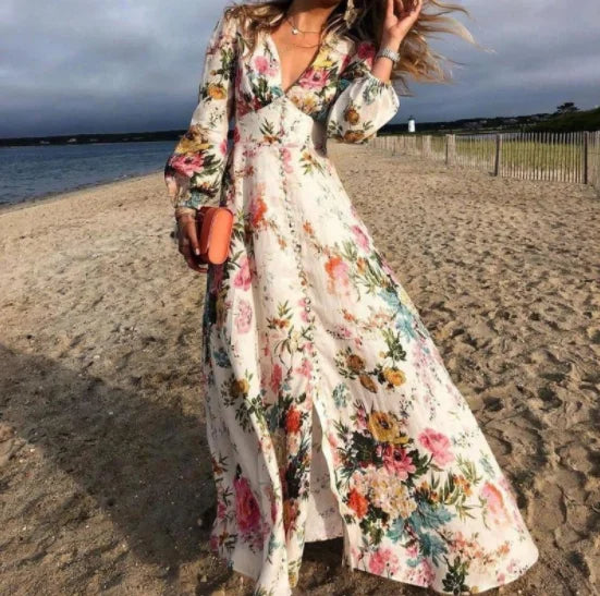 Drune | Fließendes Maxikleid mit vollem Blumendruck