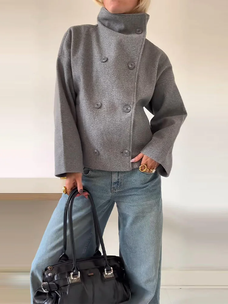 Drune | Wollmischung Jacke mit Hohem Kragen und Knöpfen