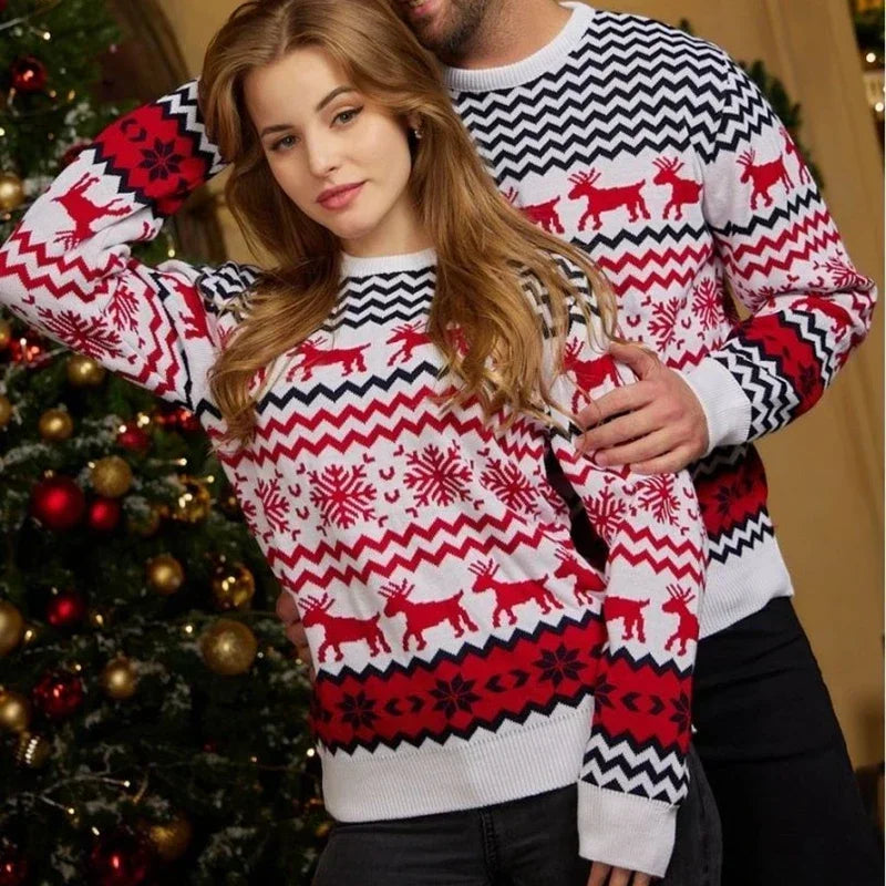 Drune | WeihnachtsSweater Baumwollmischung mit festlichem Druck - Unisex Wintersweater