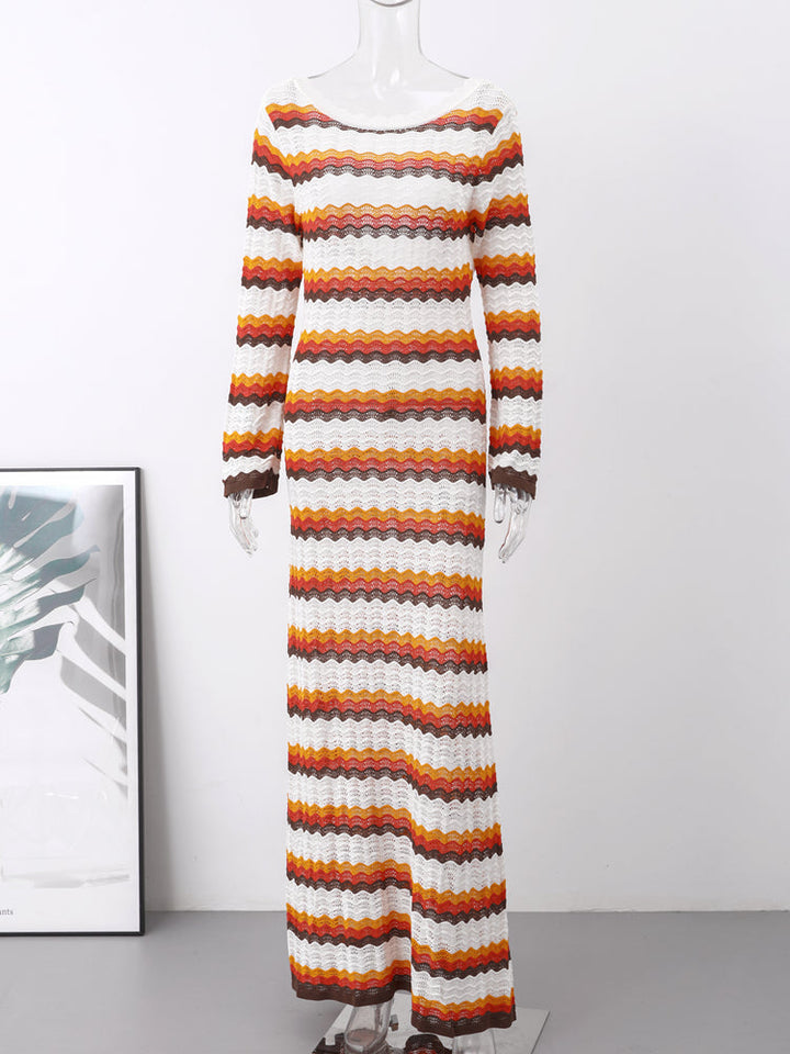Drune Dress | Elegantes trendiges lang gestreiftes Ibiza Kleid für Frauen