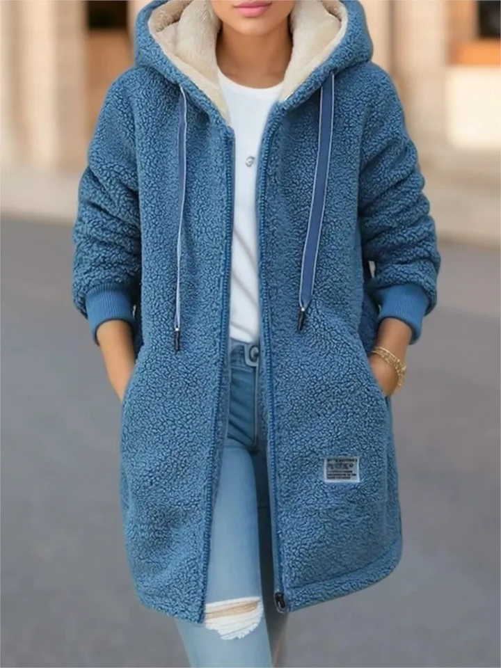 Drune | mittel Länge Mantel Fleece Material Lockere Passform Kapuze mit Reißverschluss