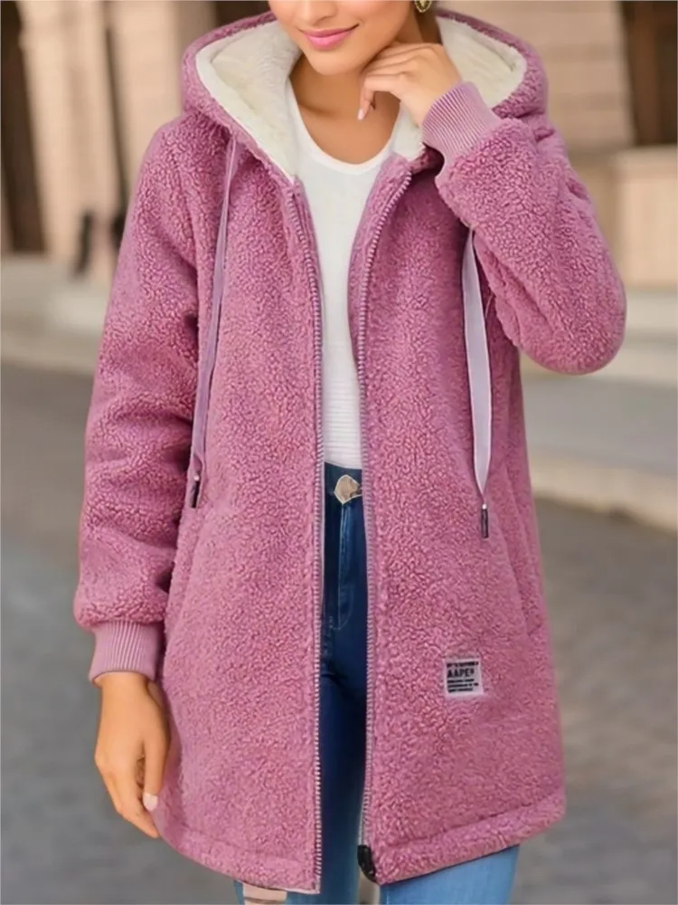 Drune | mittel Länge Mantel Fleece Material Lockere Passform Kapuze mit Reißverschluss