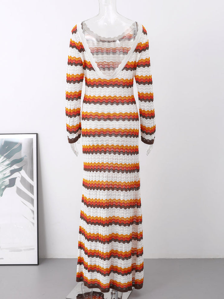 Drune Dress | Elegantes trendiges lang gestreiftes Ibiza Kleid für Frauen