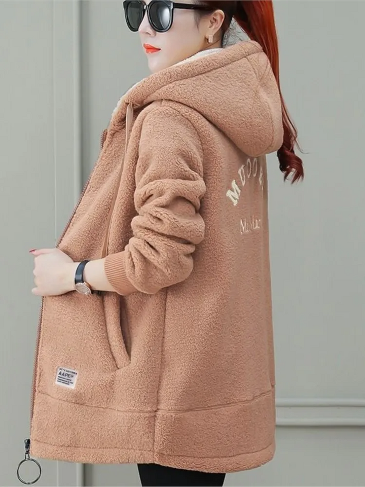 Drune | Mantel - Mittellang Lockere Passform - Kapuze mit Kordelzug - Weicher Fleece mit Reißverschluss