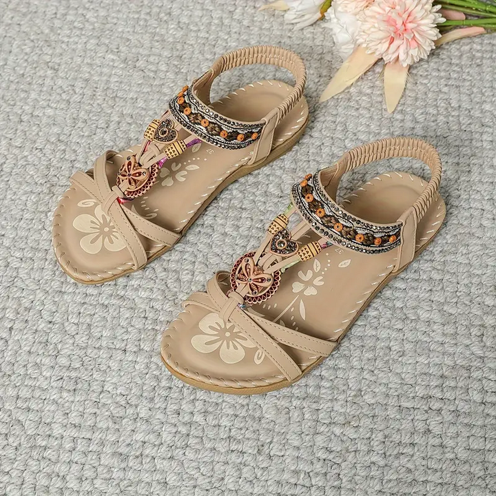 Drune | Boho Strass Stil Offene Zehen Elastische Riemen Sandalen