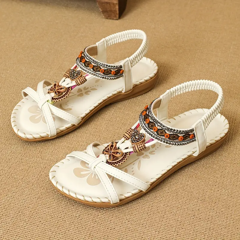 Drune | Boho Strass Stil Offene Zehen Elastische Riemen Sandalen