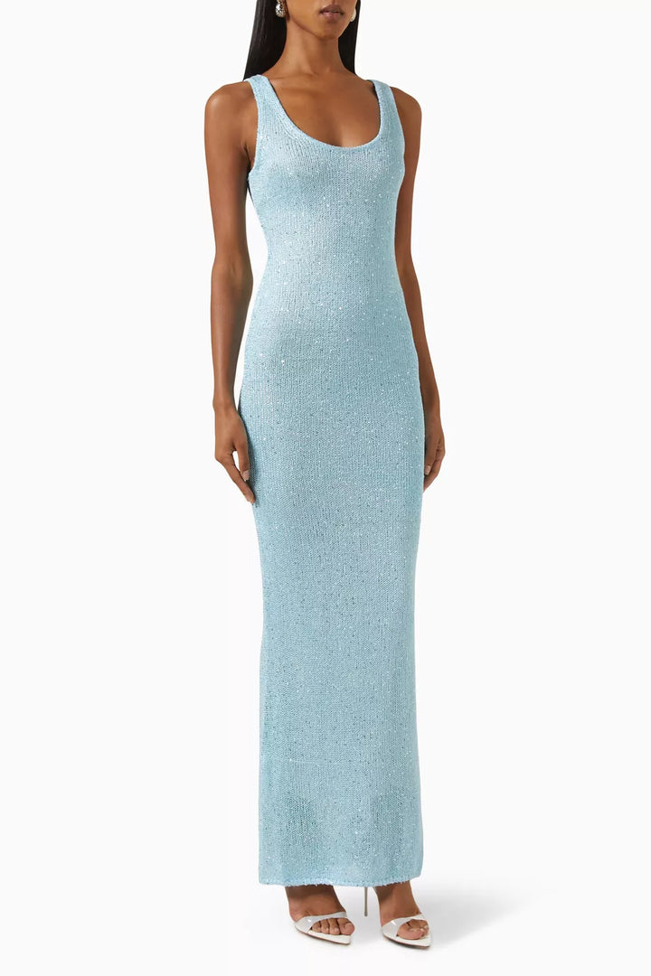 Drune | Pailletten-Detail Maxikleid Hellblau