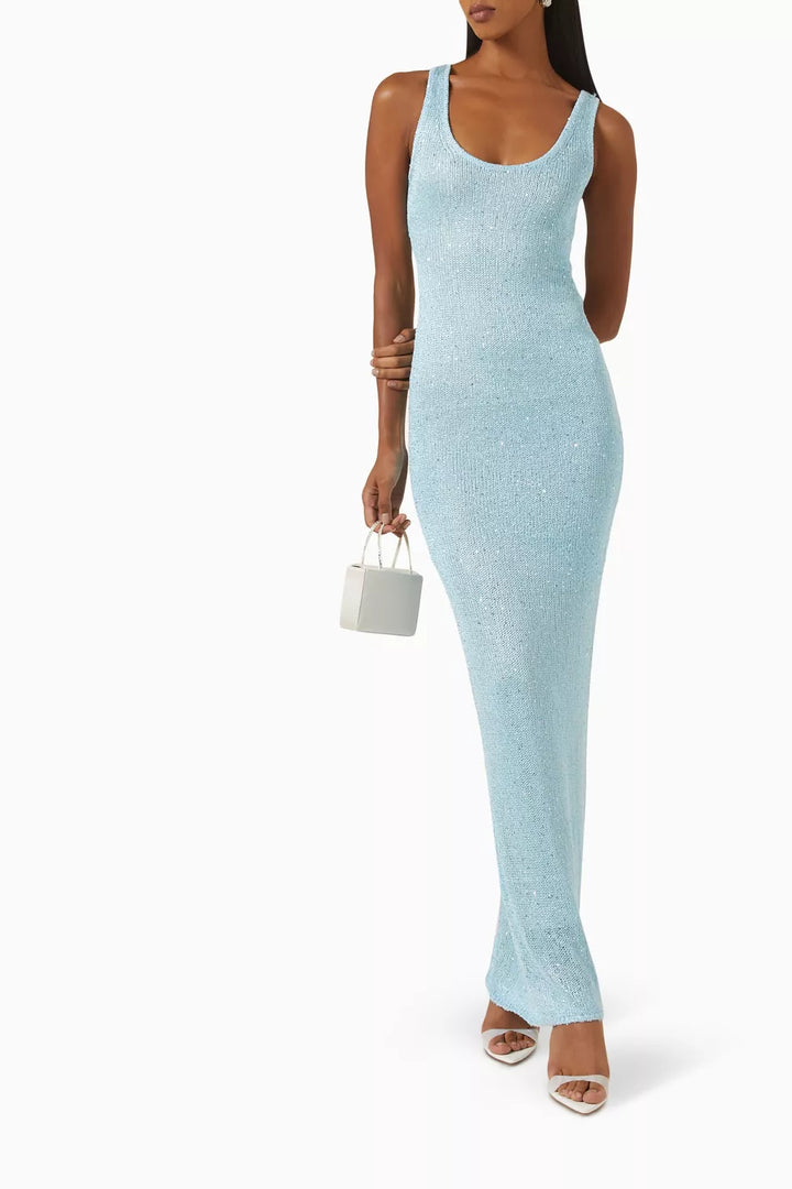 Drune | Pailletten-Detail Maxikleid Hellblau