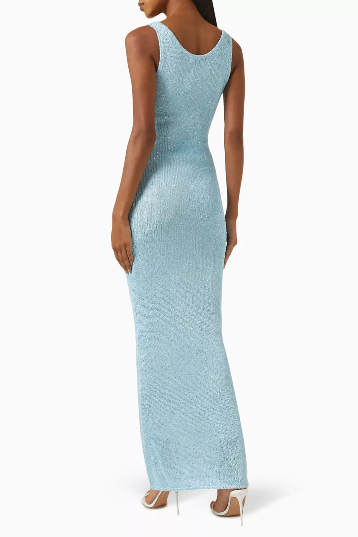 Drune | Pailletten-Detail Maxikleid Hellblau