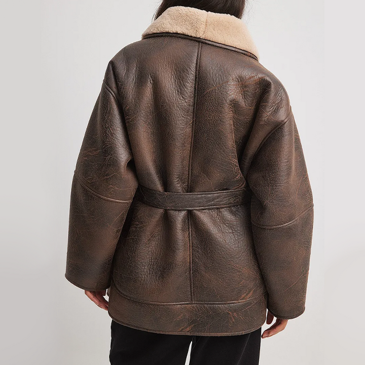 Drune | Sherpa-Gefütterte Kunstlederjacke mit Gürtel