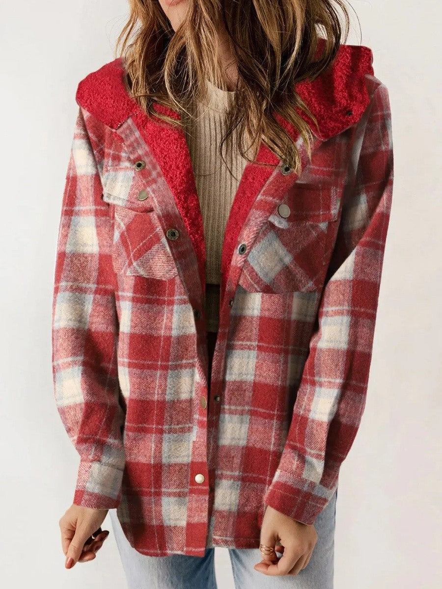 Drune | Damen Kapuzen Flanelljacke mit Knopfleiste