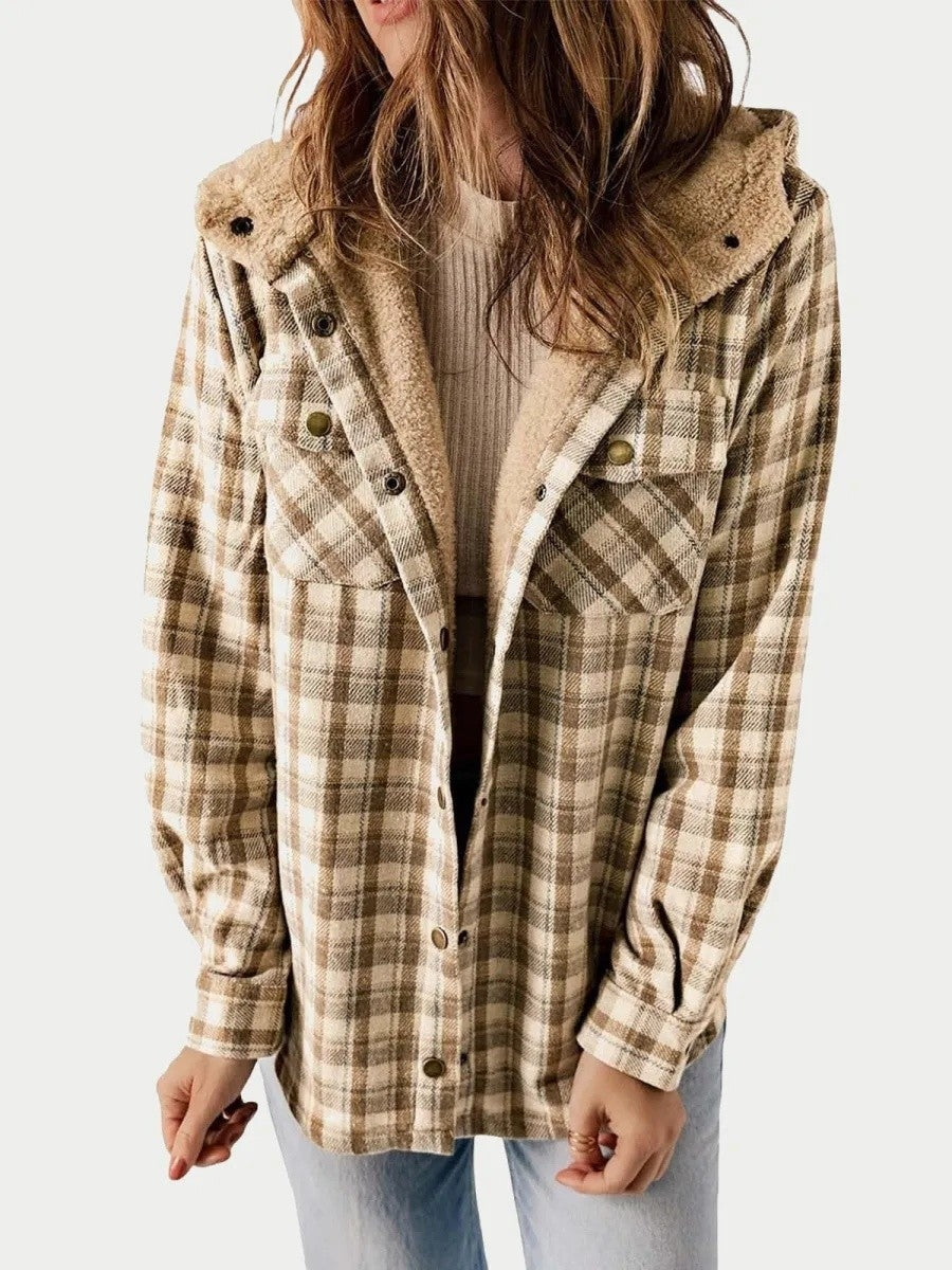 Drune | Damen Kapuzen Flanelljacke mit Knopfleiste