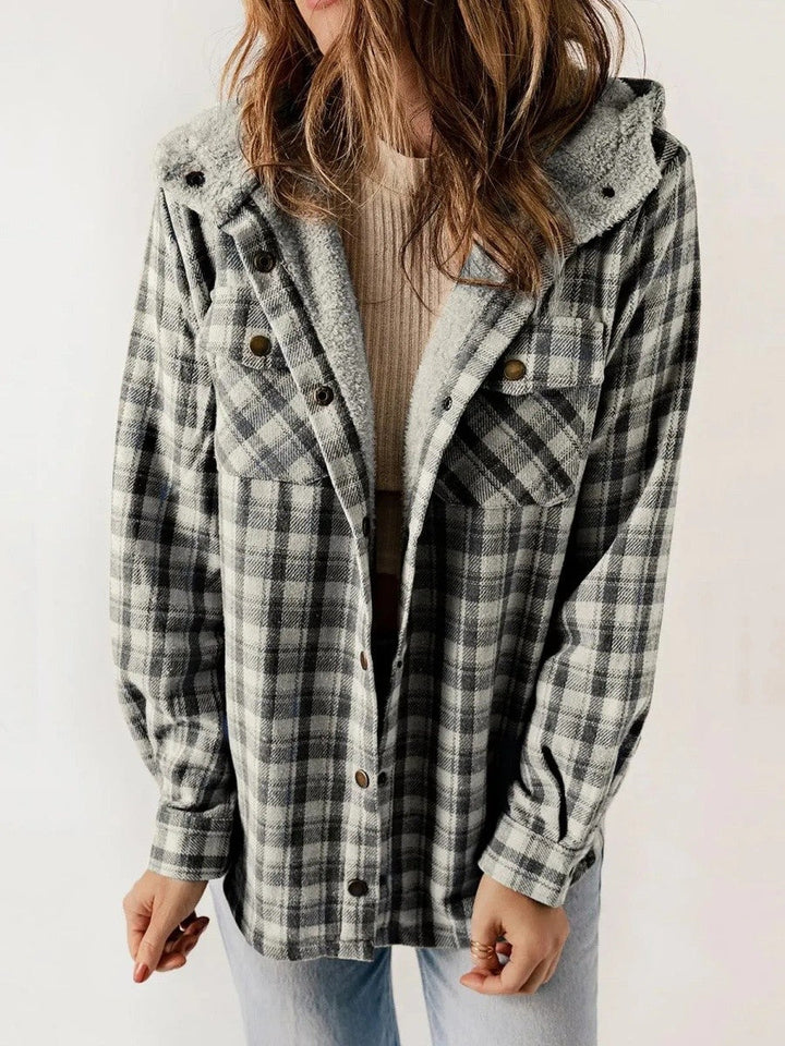 Drune | Damen Kapuzen Flanelljacke mit Knopfleiste