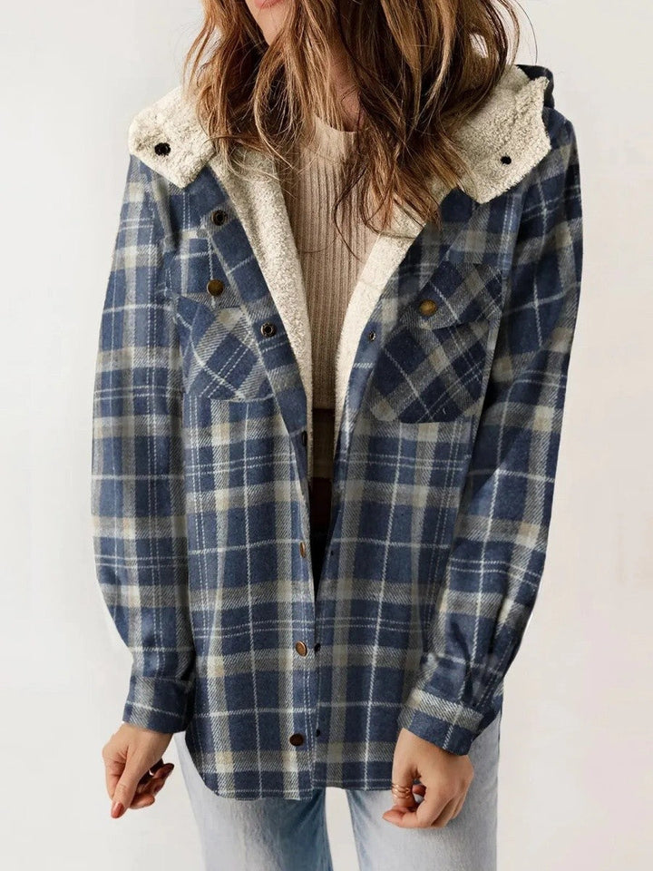 Drune | Damen Kapuzen Flanelljacke mit Knopfleiste