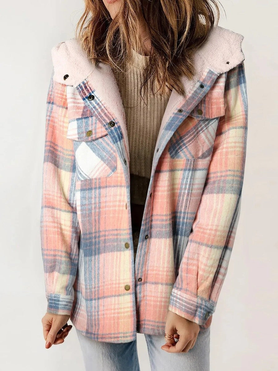 Drune | Damen Kapuzen Flanelljacke mit Knopfleiste