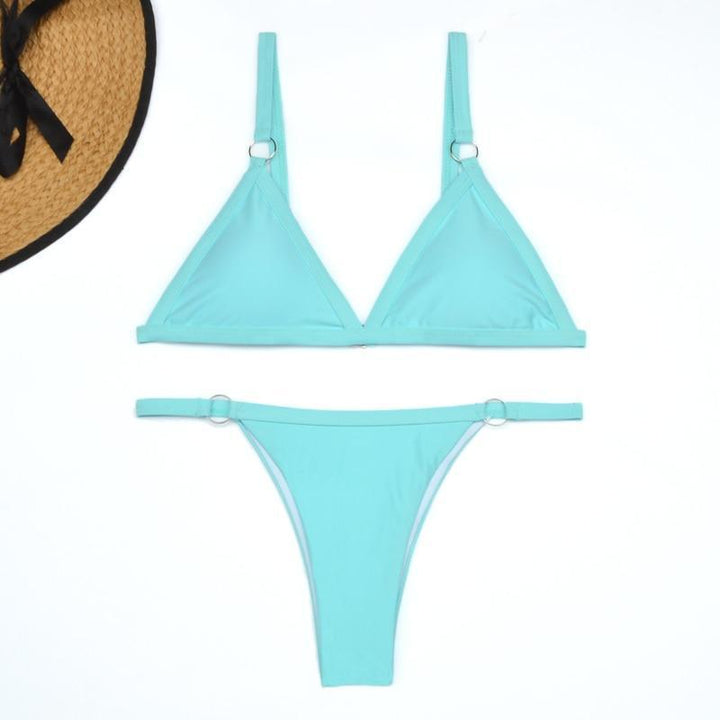 Drune Zweiteiliger Bikini-Badeanzug mit goldfarbigen Metallringen und dreieckigen Körbchen