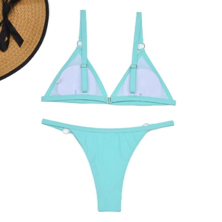 Drune Zweiteiliger Bikini-Badeanzug mit goldfarbigen Metallringen und dreieckigen Körbchen