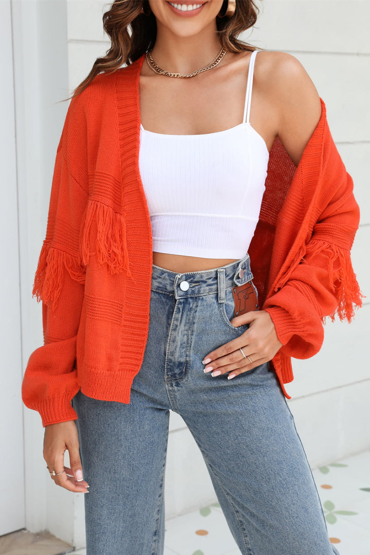 Drune | Fransenbesatz Offene Vorder-Cardigan