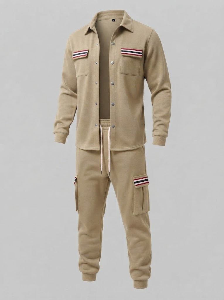 Herren-Cargo-Jogginganzug mit Overshirt, Kordelzug und kontrastierenden Klappentaschen Drune