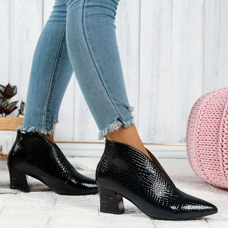 Drune | Glänzende Croco Print Stiefeletten