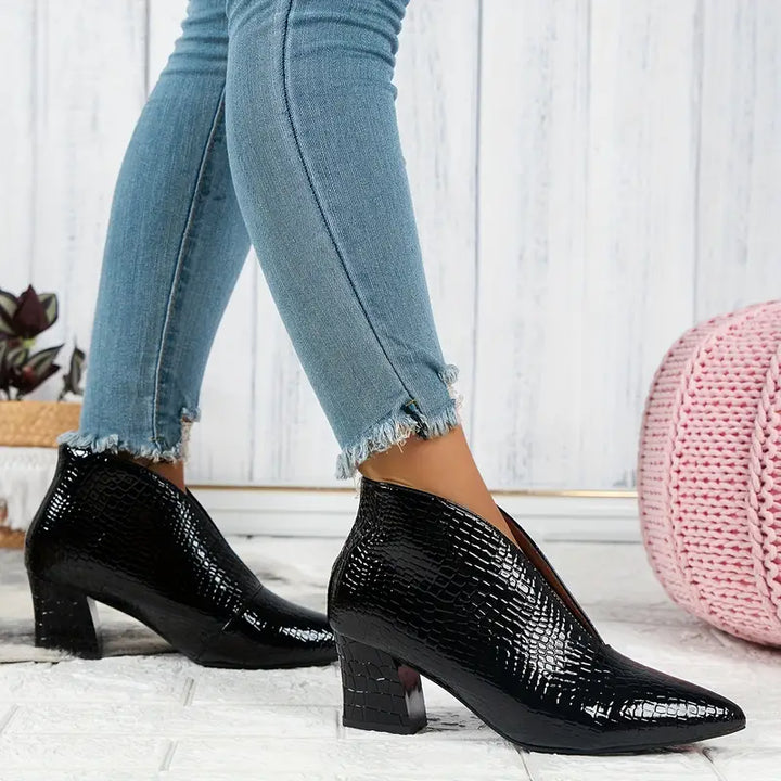 Drune | Glänzende Croco Print Stiefeletten