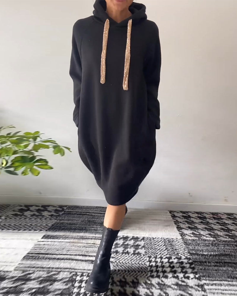 Drune | Lässiges Einfarbiges Kleid mit Kapuze
