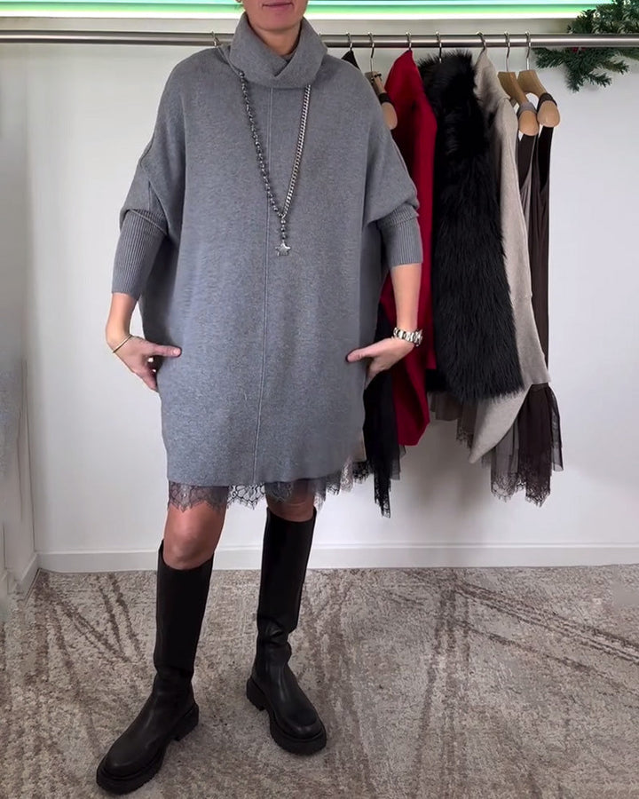 Drune | Spitze Netz Kleid Anzug Hoher Kragen Fledermausärmel